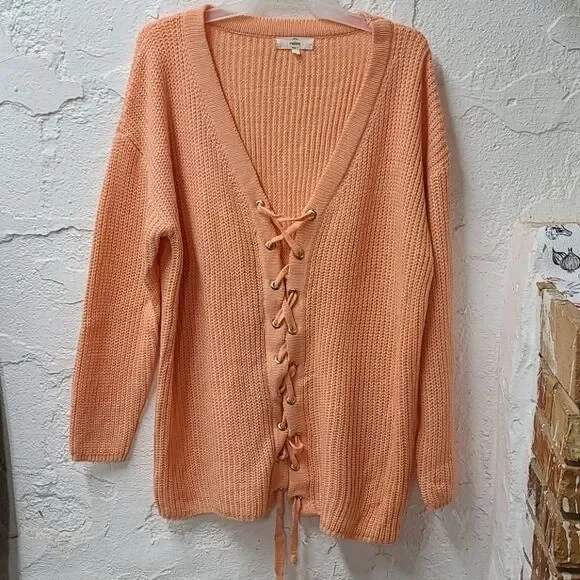 Entro Peach lace up sweater - Picture 1 of 9